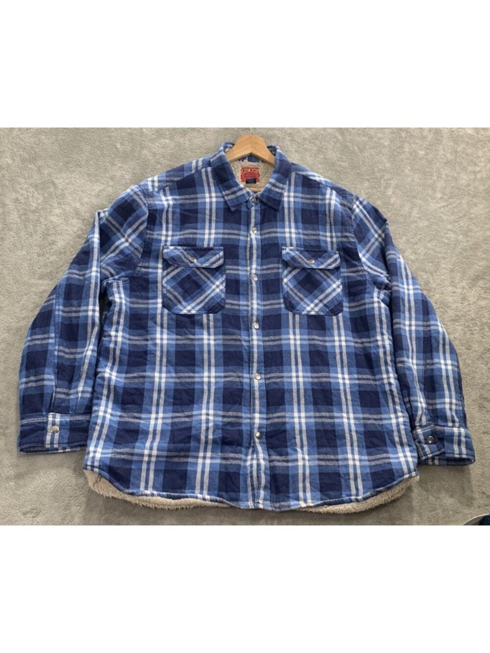 VINTAGE Big Mac Shacket Mens XL Blue Flannel Sherpa Lined Button Snap Jacket